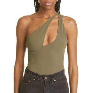 Alix NYC One Shoulder Bodysuit with Cut Outs Olive Green Size Medium